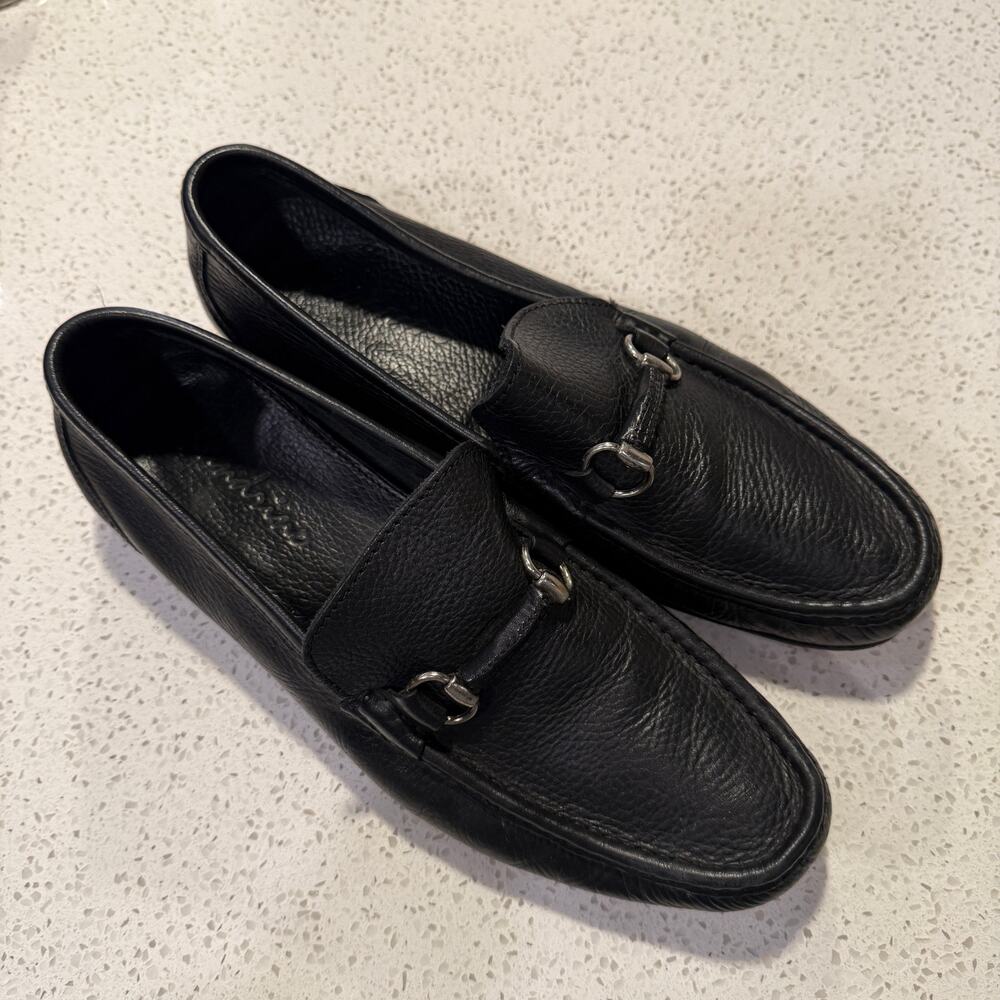 Sandrino Black Pebbled Leather Horsebit Loafers Mens 10 Italy Old Money Preppy